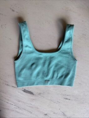 SET Active Ribbed Scoop Sports Bralette - Aqua Blue